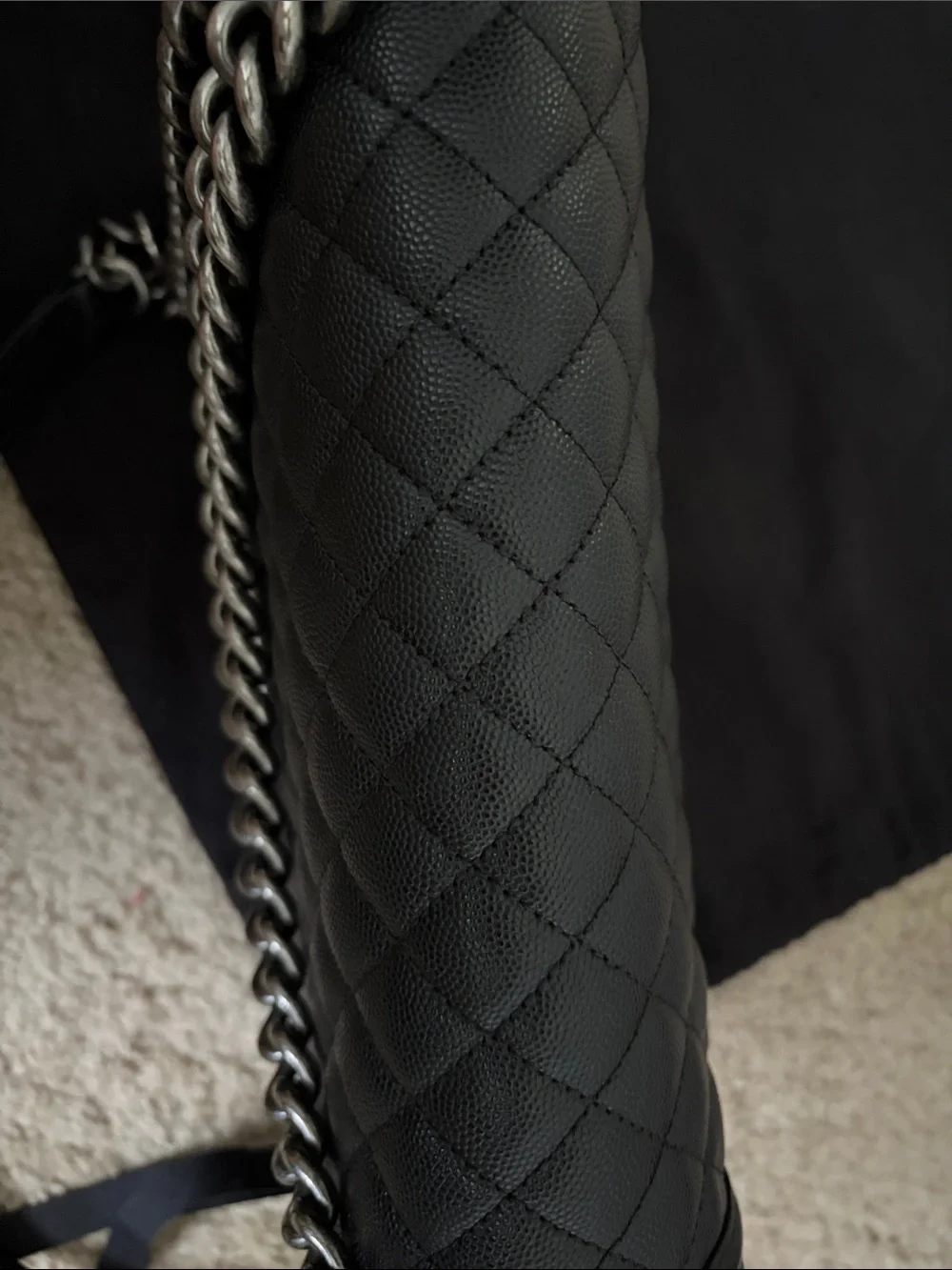 CHANEL Black Quilted Large Boy Messenger Bag with Ruthenium Hardware